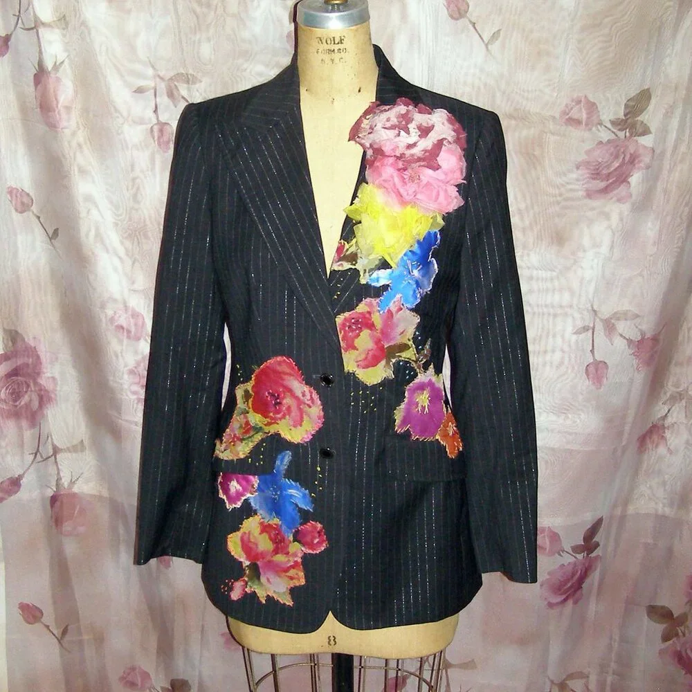 RARE size 46 US 10 Dolce & Gabbana Blazer with Floral Applique - Picture 2 of 16